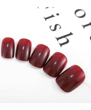 Sethexy 24pcs Velvet Red Square Press-On Nails | Glossy Pure Color Acrylic False Nails for Women & Girls - Buy Online on SooperMarket.com