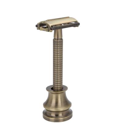 Slip -resistant manual beard shaver safety razor beard cutter reusable and durable razor tool with base (gold)