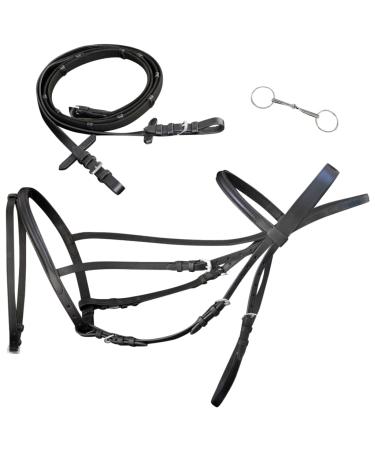 vidaXL Bridle Leather Bridle with Reins Web Reins Snaffle Bit Pony Black