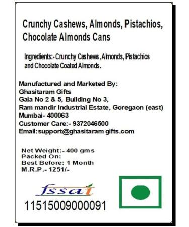 Jaiccha Ghasitaram Crunchy Cashews Almonds Pistachios Chocolate Almonds Cans|Gift for Diwali Gifts Bhaidooj Gifts| Crunchy Cashews Almonds Pista Choco Almonds Can - Buy Online on SooperMarket.com