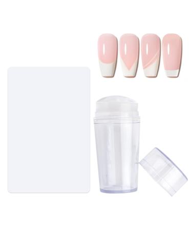 Stamping Transparent Nail Stamp kit Jelly French Stamper for Tip Nails with Scrapers 3D Nail Sticker Curve Stripes Nail Art Tools for French Manicure Home DIY Nail Salon (Single head)