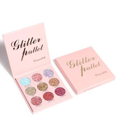 Yeweian 9 Colors Glitter Eyeshadow Palette Diamond Shimmer High Pigmented Glitter Pallete Eyeshadow Makeup Colorful Lasting Waterproof Makeup Eyeshadow Palette 03