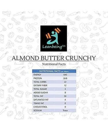 AOZA Leanbeing Almond Butter 100% Natural (500Grams) (Crunchy) (California Almonds) (Unsweetened) (No Added Sugar) - Buy Online on SooperMarket.com