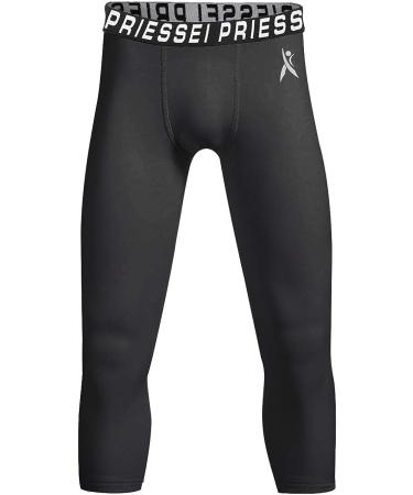PRIESSEI Youth Boys' Compression Pants - Black Medium | Kids Running Leggings for Sports, Football, Basketball | Baselayer 3/4 Length - Buy Online on SooperMarket.com