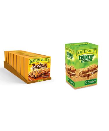 Nature Valley Protein Peanut & Chocolate Gluten Free Cereal Bars 4 x 40g (Pack of 8 total 32 Bars) & Crunchy Granola Bars Oats 'n' Honey Pack of 40 Bars