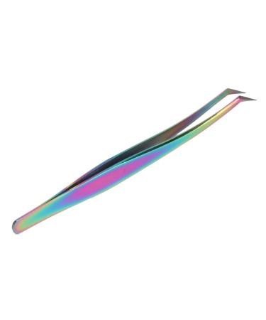 Eyelash tweezers colorful stainless steel tweezers with slightly oblique comfortable handle for incorrect eyelash extensions professionally for beauty salon eyelash artists (short sloping tweezers)