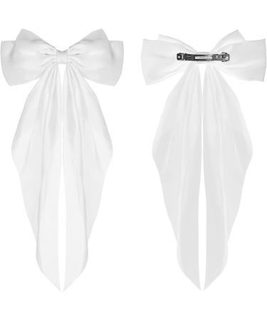 White Hair Bow Hair Bow French Soft Ribbonsatin Satin Hair Bow Simple Large Hair Bow with Long Silky Satin Tail Large Bows 90's Accessories for Party Women Girls - Buy Online on SooperMarket.com