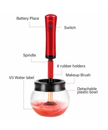 Automatic Electric Makeup Brush Cleaner & Dryer - 8 Sizes Quick Clean & Dry in Seconds - Suitable for All Brushes - Red - Buy Online on SooperMarket.com