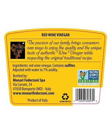 Monari Federzoni Red Wine Vinegar 16.9 oz - Authentic Italian Flavor - Buy Online on SooperMarket.com