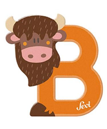 Sevi 83002 Tier wooden letters B bison approx. 10 cm door letters for children's room ABC learning toys made of wood educational toys for children from 3 years letter animals orange