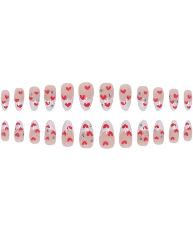 JUSTOTRY 24 Pcs Short False Nails Stiletto with Red Heart White French Press on Nails Pattern Fake Nails Short with Nail Glue Almond Medium Stick on Nails for Women Nails Fake Nail for Nails Art white&heart 2 - Buy Online on SooperMarket.com