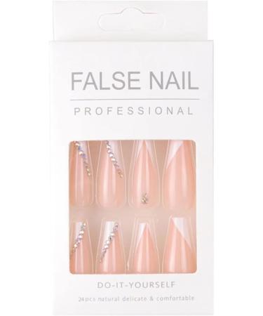 RUNRAYAY Pink & White French Rhinestone Fake Nails Long Press on Nails Art Kit for Women & Girls - Buy Online on SooperMarket.com