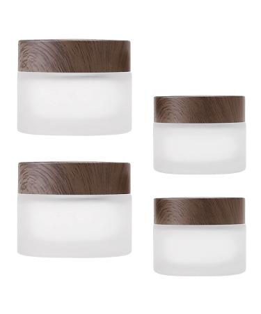 Tuakimce 4 pieces 20ml 30ml white Matted glass cream can empty empty cans clear tanter empty cans empty fillable container glass container with lid liner for lottery cream cosmetics 4 piece-20 ml/30ml brown wooden grain cover bottle
