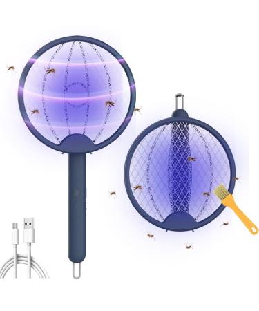Electric Fly Swatter Racket,3 in 1 Foldable Bug Zapper Racket,3000V with 3-Layer Safety Mesh Fly Swatter Electric,Fly Zapper Racket with USB Rechargeable for Indoor and Outdoor blue