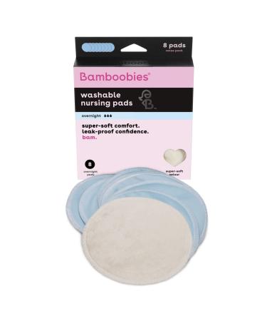 Bamboobies Nursing Pads for Breastfeeding Reusable Washable Breast Pads Super Soft Rayon Made From Bamboo Milk Proof Liner Perfect Baby Shower Gifts, Blue 4 Overnight Pairs