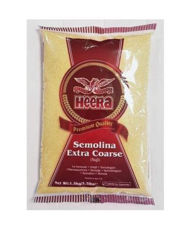 Heera Semolina Extra Coarse (1.5kg) (Pack of 1) - Also known as Suji - Used to make Pasta Pizza Bread and Biscuit Doughs 1 Count (Pack of 1)