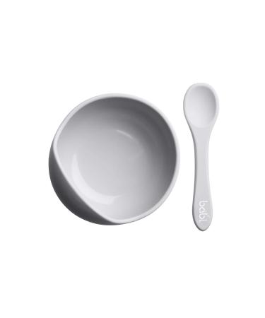 Babi Baby Toddler Suction Bowl & Matching Spoon Set 100% Food Grade Silicone with Stay Put Silicone Suction (Grey)