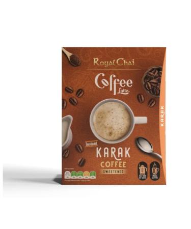 Royal Chai | Coffee Latte | Karak Coffee Unsweetened | Just Add Hot Water | 10 Single Serving Sachets | 140g | Pack of 5 Case