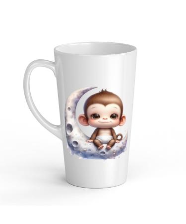 White Ceramic Baby Monkey Mug - Large 483 ml Perfect for Hot Chocolate or Milk Fun and Easy to Use