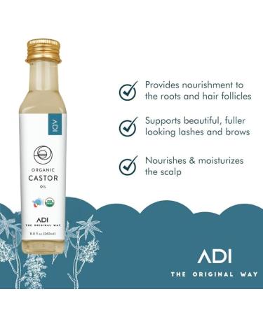 ADI USDA Certified Organic Castor Oil - Boost Hair Growth for Thicker Hair Lashes & Eyebrows | 8.8 fl oz - International Shipping Available - Buy Online on SooperMarket.com