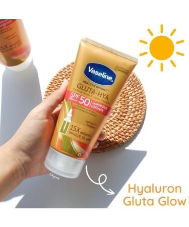 Vaseline Healthy Bright Gluta-HYA Serum Sunscreen SPF50 PA+++ - Luminous Face & Body Lotion 260ml | International Shipping Available - Buy Online on SooperMarket.com