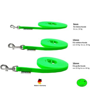 Towline Biothane Dog Leash for Small Dogs - 9mm 3m/10m/15m Options Neon Green with Hand Loop - Buy Online on SooperMarket.com