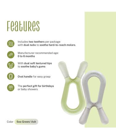 ZoLi Bunny Baby Teether | Molar Gum Relief Toy for Babies | BPA-Free | Pack of 2 | Sage Green & Ash Grey - Buy Online on SooperMarket.com
