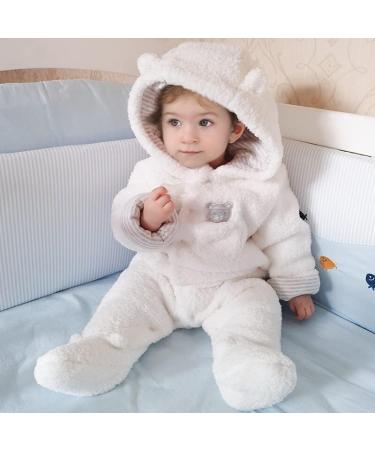Baby Winter Snowsuit Romper | Hooded Toddler Outerwear Set | Thick & Warm | White | 0-3 Months - Buy Online on SooperMarket.com