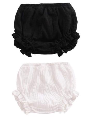 AYIYO Unisex Toddler Diaper Cover - Newborn Baby Girls Boys Kids Linen Bloomer Shorts 2Pcs 12-24 Months Black+white