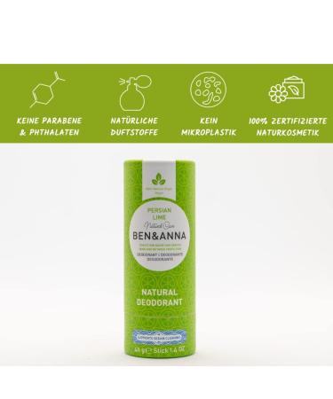 BEN & ANNA Persian Lime Deodorant 40g - Natural Vegan Deodorant in Paper Tube - Buy Online on SooperMarket.com