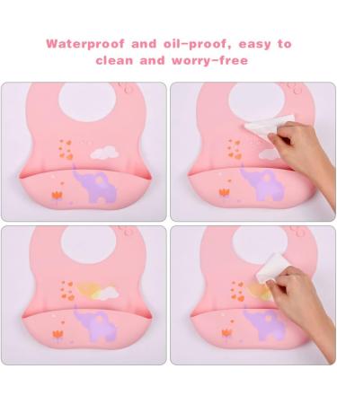 Vicloon Silicone Baby Bib 2PCS Baby Weaning Bibs Waterproof Baby Feeding Bibs Adjustable with Wide Food Catcher Pocket Unisex Toddler Bibs (Pink-Grey) - Buy Online on SooperMarket.com