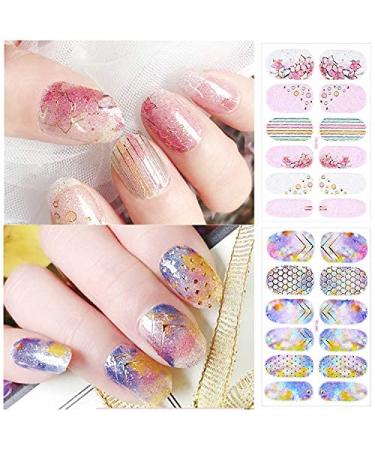 14 Sheets Gradient Nail Polish Stickers - Multicolor Flower Series | Self-Adhesive Design Decal Strips with Nail File | Manicure Decoration Kit for Women & Girls - Buy Online on SooperMarket.com