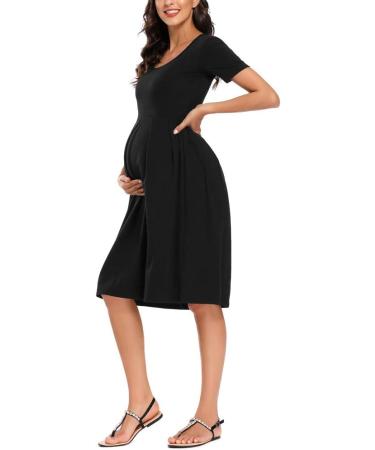 Love2Mi Maternity Dress XL Black - Short-Sleeve A-Line Midi Pregnant Dress - Buy Online on SooperMarket.com