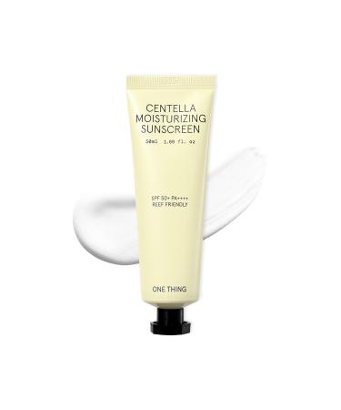 ONE THING Centella Moisturizing Sunscreen 1.69 Fl Oz | CICA Soothing Hydrating Reef Friendly Mineral Physical Inorganic Sun Cream for All Sensitive Skin Types UV Protection | Korean Skin Care