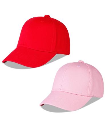 LANGZHEN 100% Cotton Outdoor Children's Kids Plain Baseball Cap Hat Adjustable Sun Hat for Girls Boys 1-2 Years Red+pink