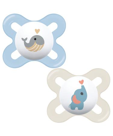 MAM Start Schnuller 0-2 months (2 pieces) Baby Schnuller with self-sterilizing travel case newborn essentials blue/white (designs can vary) blue 2