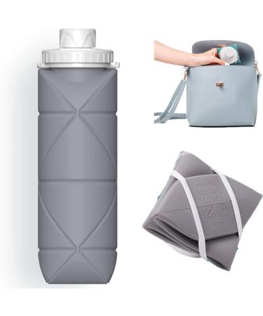 SPECIAL MADE Collapsible Water Bottle - Leakproof Valve, Reusable BPA Free Silicone, Foldable for Sport Gym Camping Hiking Travel - Lightweight & Durable 20oz 600ml (Grey) - Buy Online on SooperMarket.com