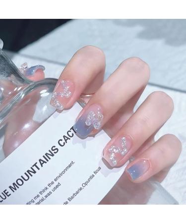 Wearing short and medium-sized nail enhancement with white milk blue butterfly nail patches detachable fake nail patches 1 count (Pack of 1) - Buy Online on SooperMarket.com