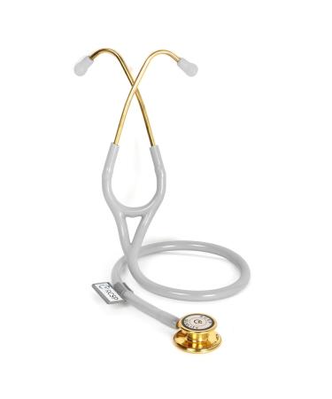 Stethoscope Golden ChestPiece with Latexfree Tube Soft Sealing Ear Knobs Royal Gold For Nurses & Doctors Stainless Steel Brass Ring Grey Tube