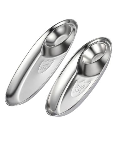 Zerodeko 2pcs Sauce Dish Kitchen Utensil Soy Dipping Plate Ketchup Serving Snack Serving Platter Sauce Holder Condiment Bowl Soybean Sauce Container Stainless Steel Ceramics Side re-usable