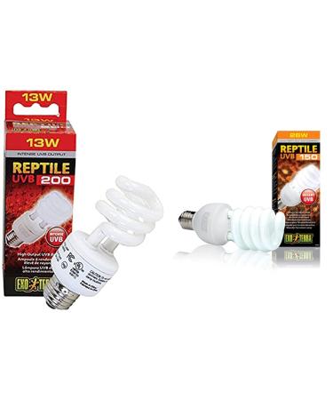 Exo Terra Reptile UVB 200 desert terrariums lamp 13W version E27 & Reptile UVB 150 desert terrarium lamp compact and much more