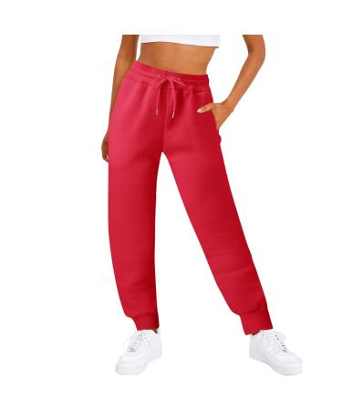 WILLBEST Women's Stretch Gym Sports Jogger Sweatpants Cargo High Waisted Trousers Causal Running Fitness Workout Tracksuit Pants Jogging Tracksuit Bottoms Lounge Wear 2999-djufh-6-red XL