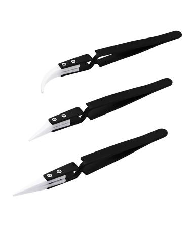 Precision Tweezers Reverse Ceramic Tweezers 3 PCS Electronic Tweezers  Soldering Hot Tweezers Self Locking Tweezers with Ceramic Tips-UY3