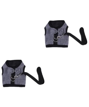 Minkissy 2 pieces of hamster leash ferret clothing breastband cloth guinea pig dishes and leash chinchilla costume guinea pig leash leash vest style harness rabbit dishes rope size 2x2Pcs gray black 2 pieces