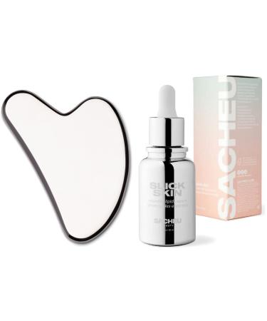 SACHEU Gua Sha Starter Kit with Slick Skin Oil - Stainless Steel Gua with Gua Sha Oil, Gua Sha Facial Oil Squalane, Gua Sha Facial Tools, Face Oil for Gua Sha Massage, Gua Sha Stainless Steel Gua Sha/Slick Skin Bundle