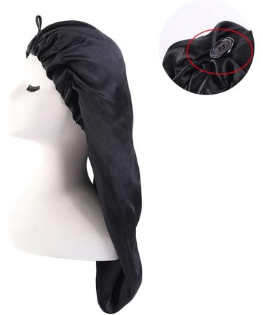 Shop Ladaypoa Long Satin Hair Hood - 2 Piece Silky Sleeping Cap for Curly Hair Protection | Extra Big Size Black & Purple - Buy Online on SooperMarket.com