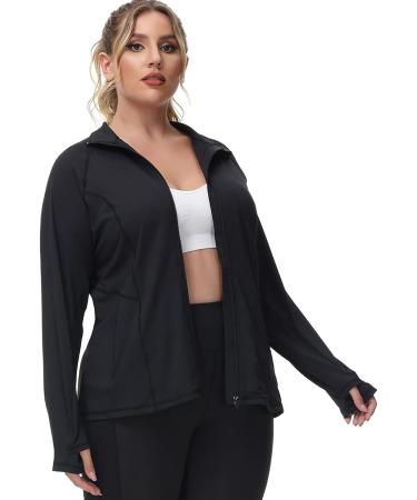 Hanna Nikole Women's Lightweight Full Zip Running Jacket | Black 20 Plus Size - Buy Online on SooperMarket.com