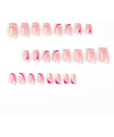 24 PCS French Tips Press on Nails Medium Length Glossy Pink White False Nails - Full Cover Design for Women, Girls, Party & Salon - Buy Online on SooperMarket.com