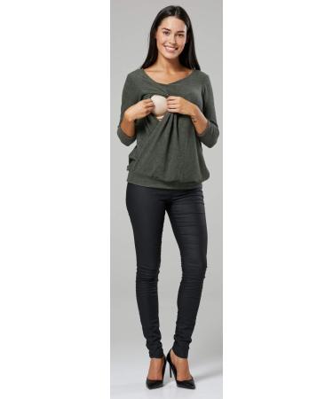 Happy Mama Maternity Nursing Striped Jumper Top 16-18 Khaki Melange - Buy Online on SooperMarket.com