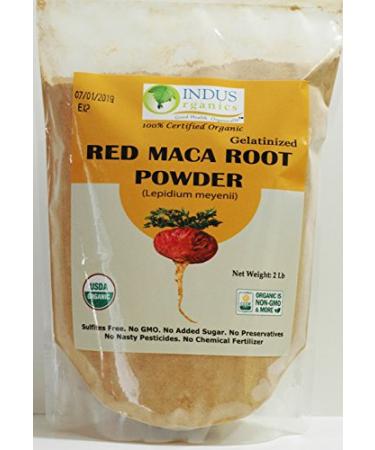 Indus Organics Red Maca Powder, 2 Lb Bag, Gelatanized, Pre-Washed, Premium Quality, Non-GMO, Freshly Packed 2 Pound (Pack of 1)